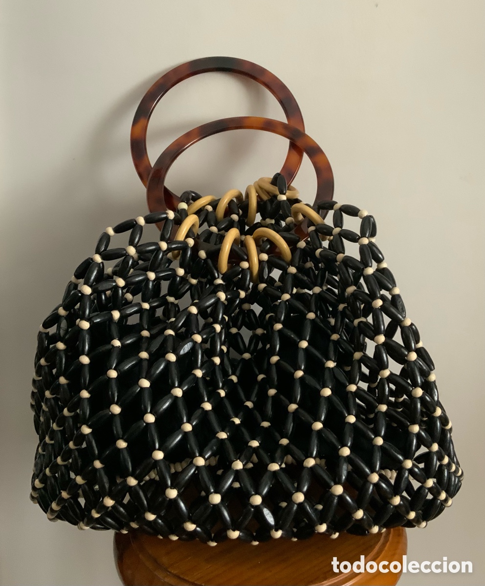Vintage: BOLSO DE ABALORIOS DE MADERA UTERQ&Uuml;E - Foto 7