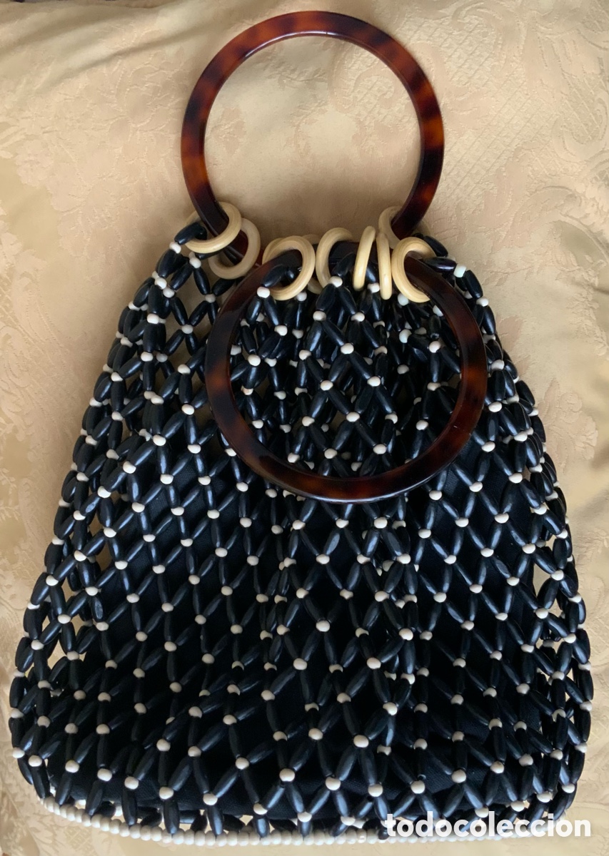 Vintage: BOLSO DE ABALORIOS DE MADERA UTERQ&Uuml;E - Foto 8