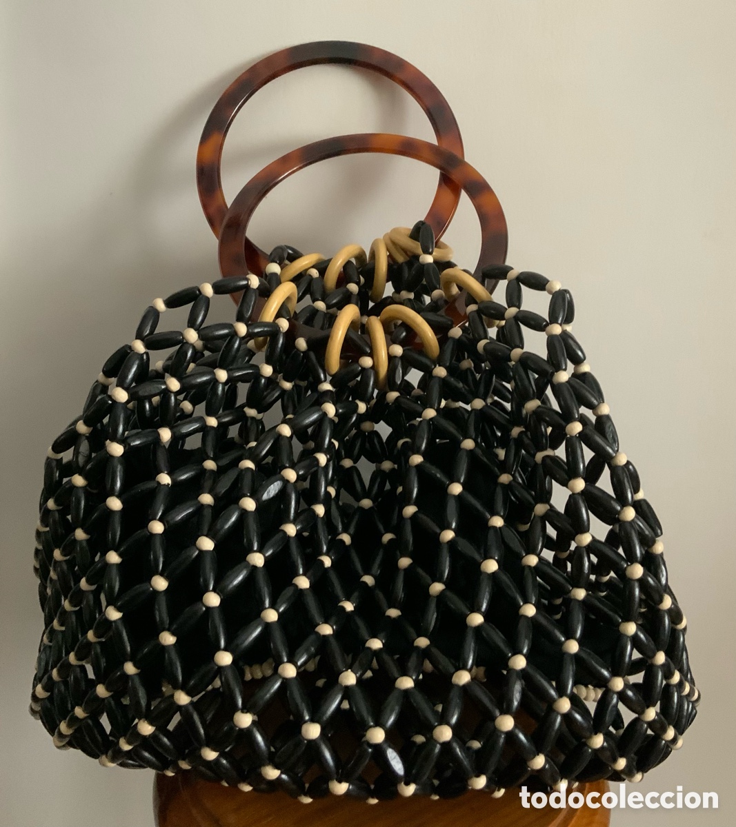 Vintage: BOLSO DE ABALORIOS DE MADERA UTERQ&Uuml;E - Foto 13