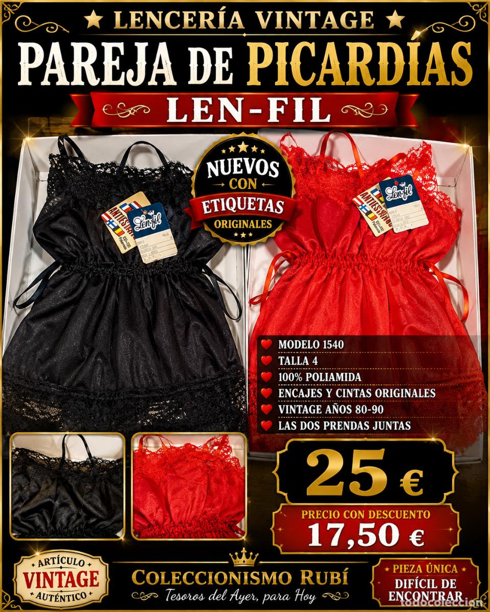 Vintage: PAREJA PICARD&Iacute;AS VINTAGE LEN-FIL MOD.1540 | TALLA 4 | NUEVOS CON ETIQUETAS | ROJO Y NEGRO