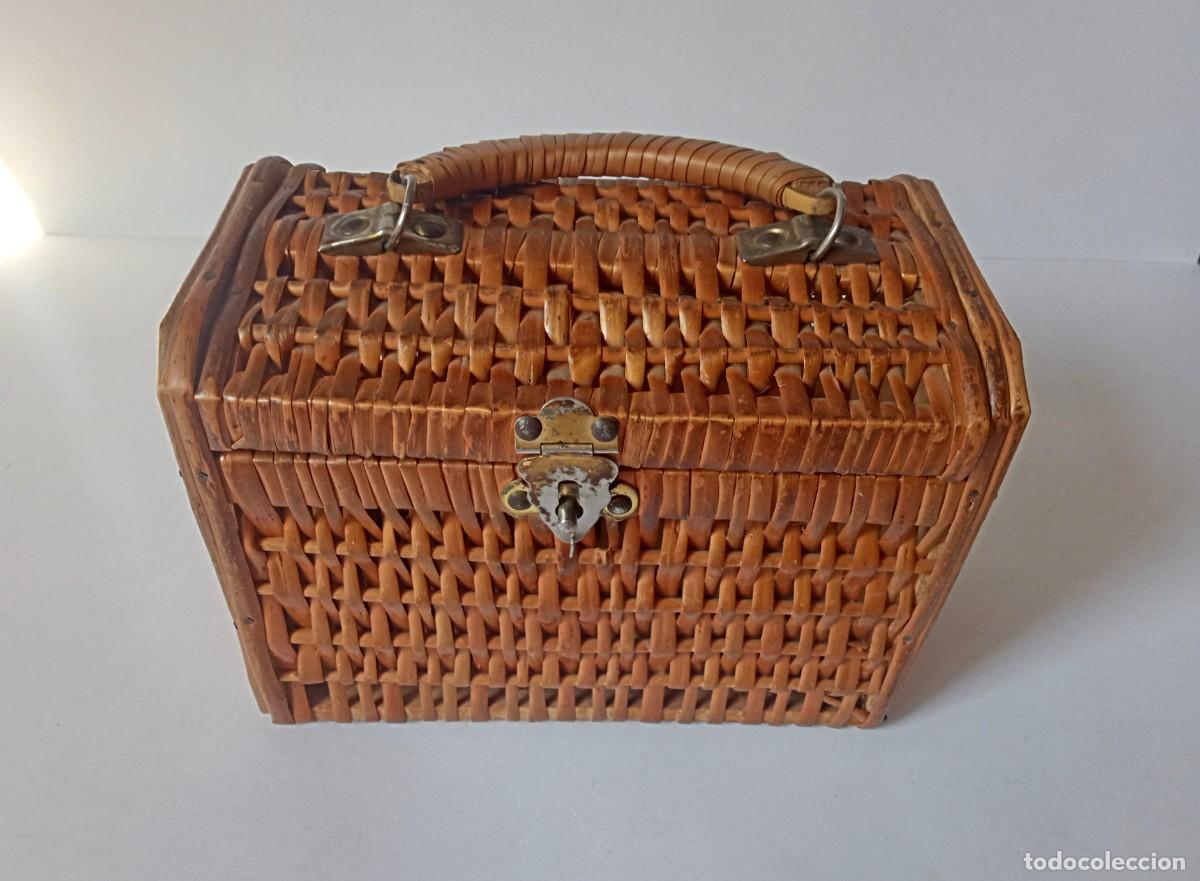 Vintage: MIMBRE Y MADERA- BOLSO ANTIGUO - Foto 7