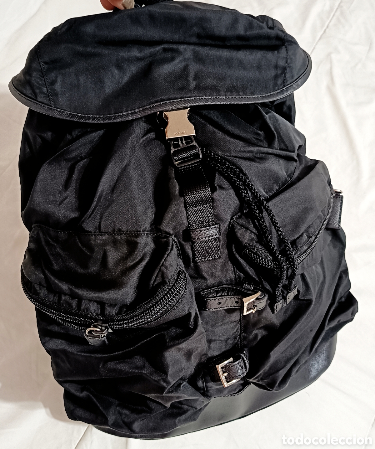 Vintage: Prada mochila nylon y piel color negro, excelente