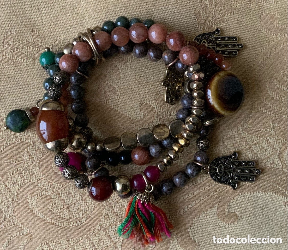 Vintage: PULSERA 4 VUELTAS PIEDRAS TONOS MARRONES