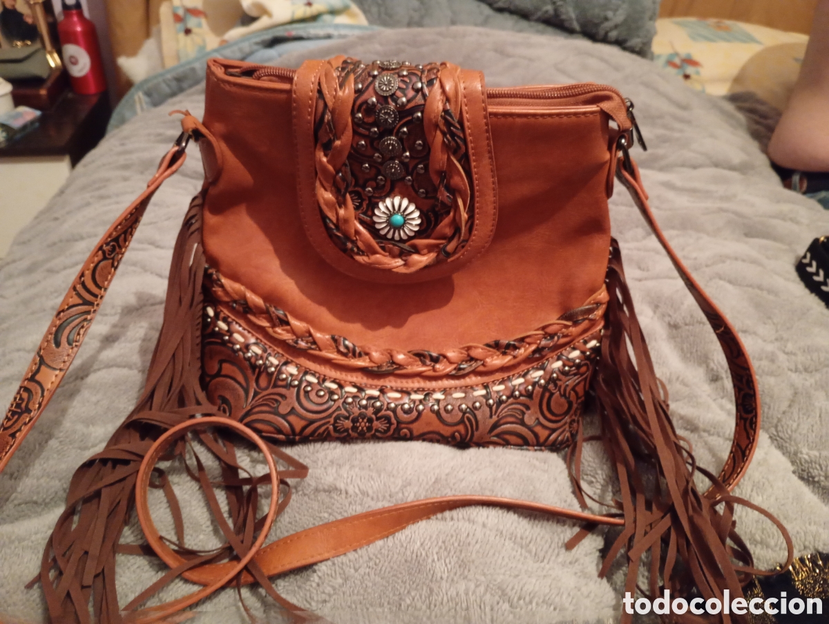 Vintage: Bolso hippie marr&oacute;n con flecos