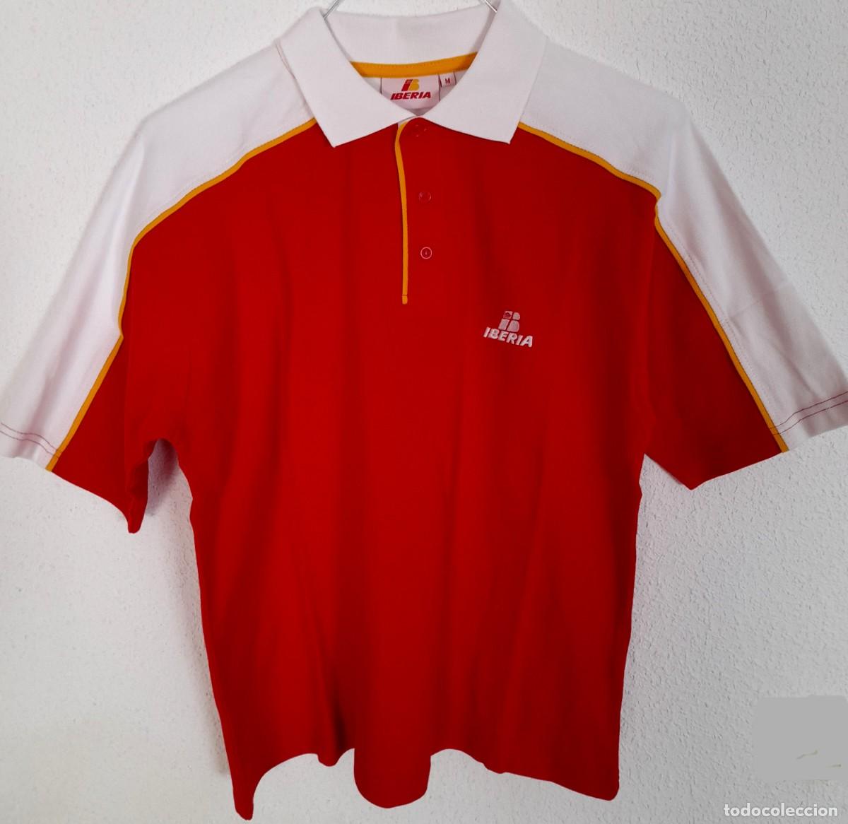 Vintage: Camiseta Polo vintage corporativo uniforme Iberia Talla M color rojo amarillo y blanco