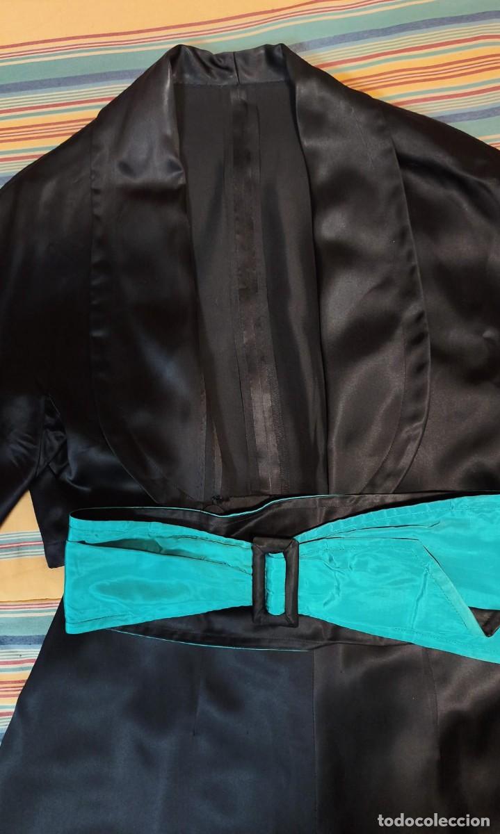 Vintage: Rb 246 Conjunto tres piezas raso negro con cintur&oacute;n verde - Largo falda 62cm x cintura 34cm