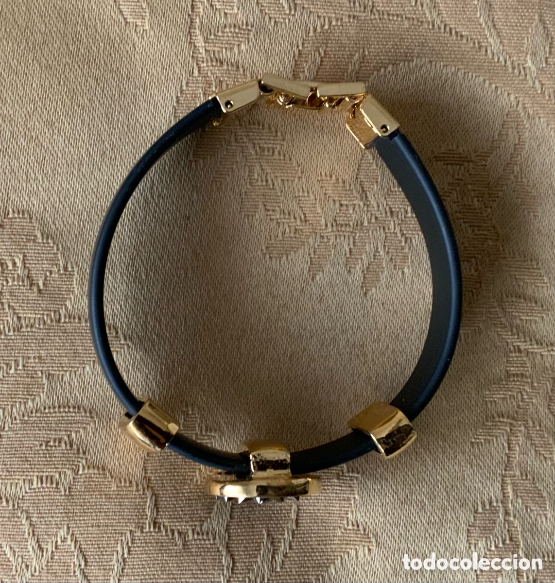 Vintage: PULSERA CAUCHO Y METAL DORADO - Foto 4