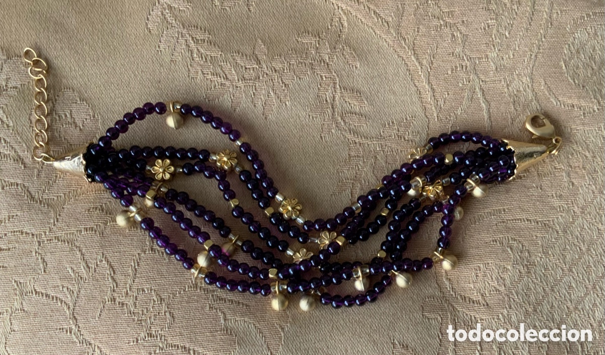 Vintage: PULSERA 6 VUELTAS CRISTALES GRANATES