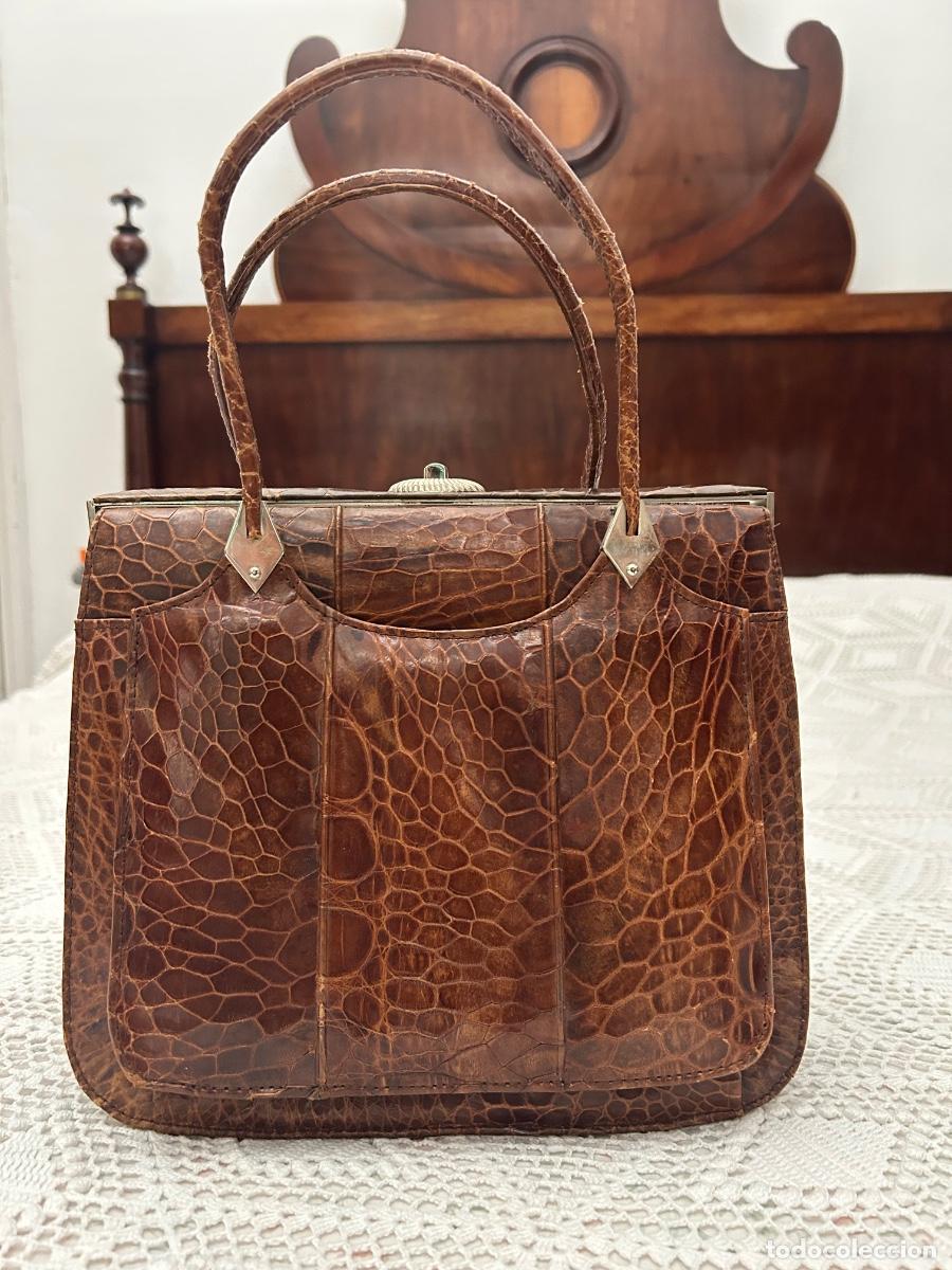 Vintage: Conjunto bolso y cartera Areito de piel de cocodrilo