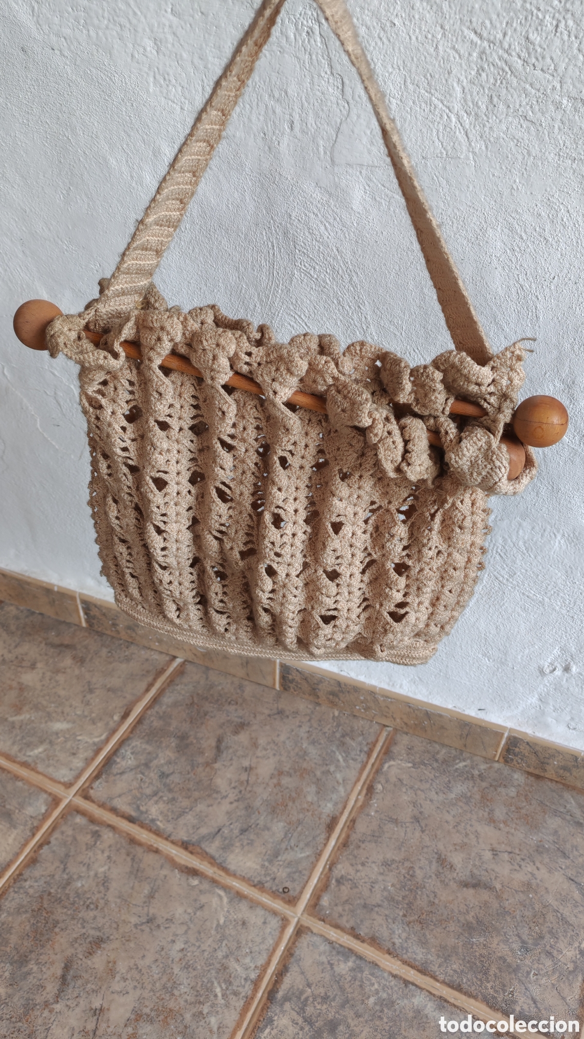 Vintage: Bolso ganchillo con enganche madera - Foto 2