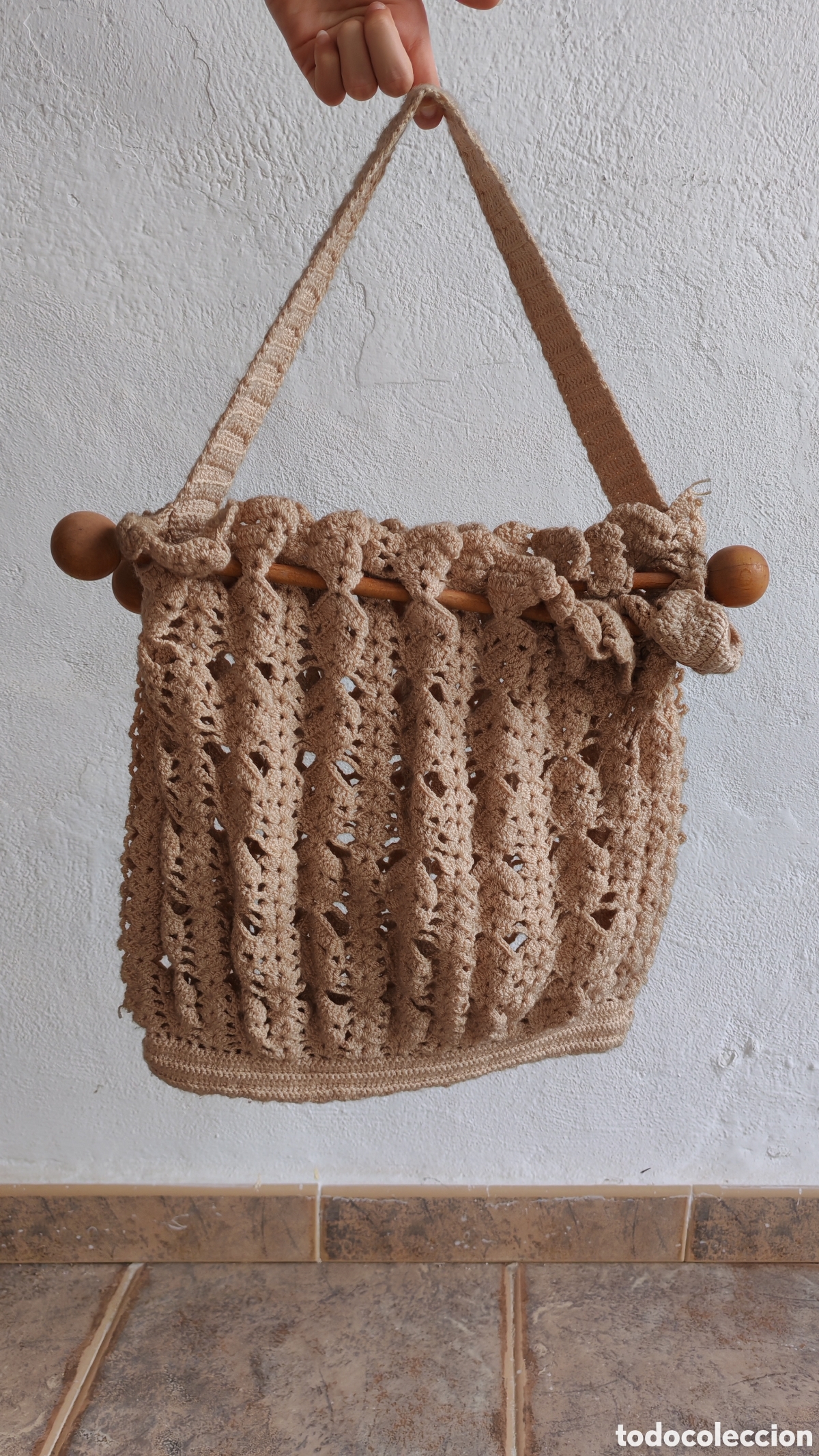 Vintage: Bolso ganchillo con enganche madera