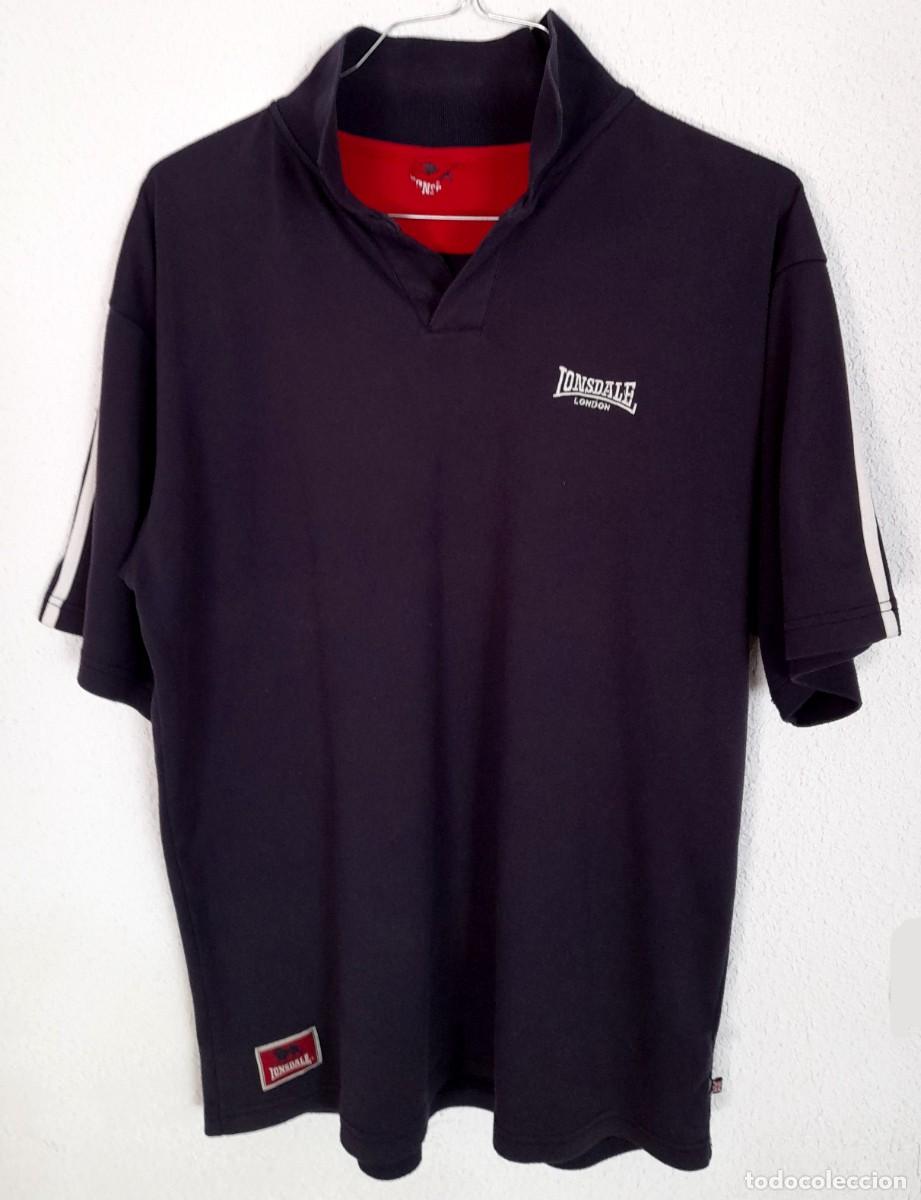 Vintage: Polo vintage azul rayas blancas mangas Lonsdale London England sin botones grande Talla XL o XXL
