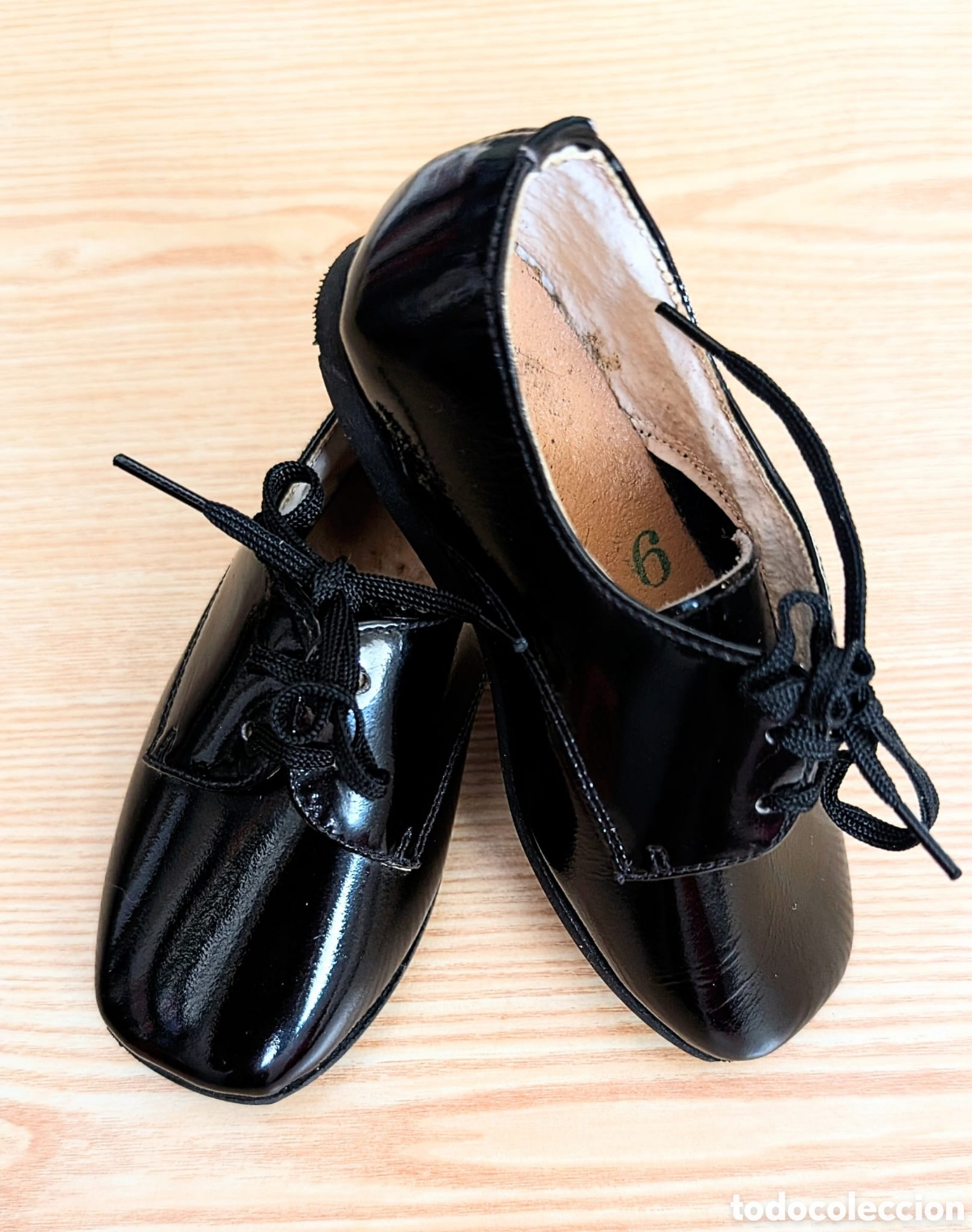 Vintage: Zapatos Blucher de Charol Negro para Beb&eacute; Ni&ntilde;o &ndash; Talla 19