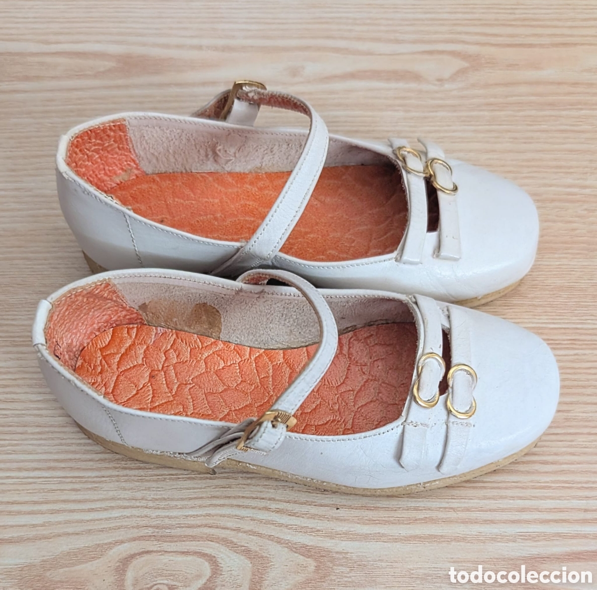 Vintage: Merceditas de Piel Blanca para Ni&ntilde;a &ndash; Talla 21 &ndash; Made in Spain