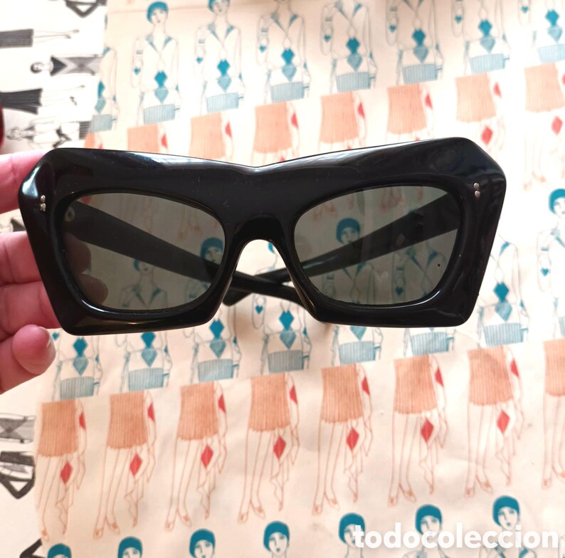 Vintage: Gafas de Sol Vintage Negras Geom&eacute;tricas | Oversize Estilo Cat Eye Angular | Estilo Franc&eacute;s - Foto 2