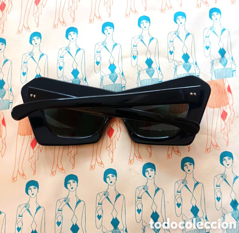 Vintage: Gafas de Sol Vintage Negras Geom&eacute;tricas | Oversize Estilo Cat Eye Angular | Estilo Franc&eacute;s - Foto 4