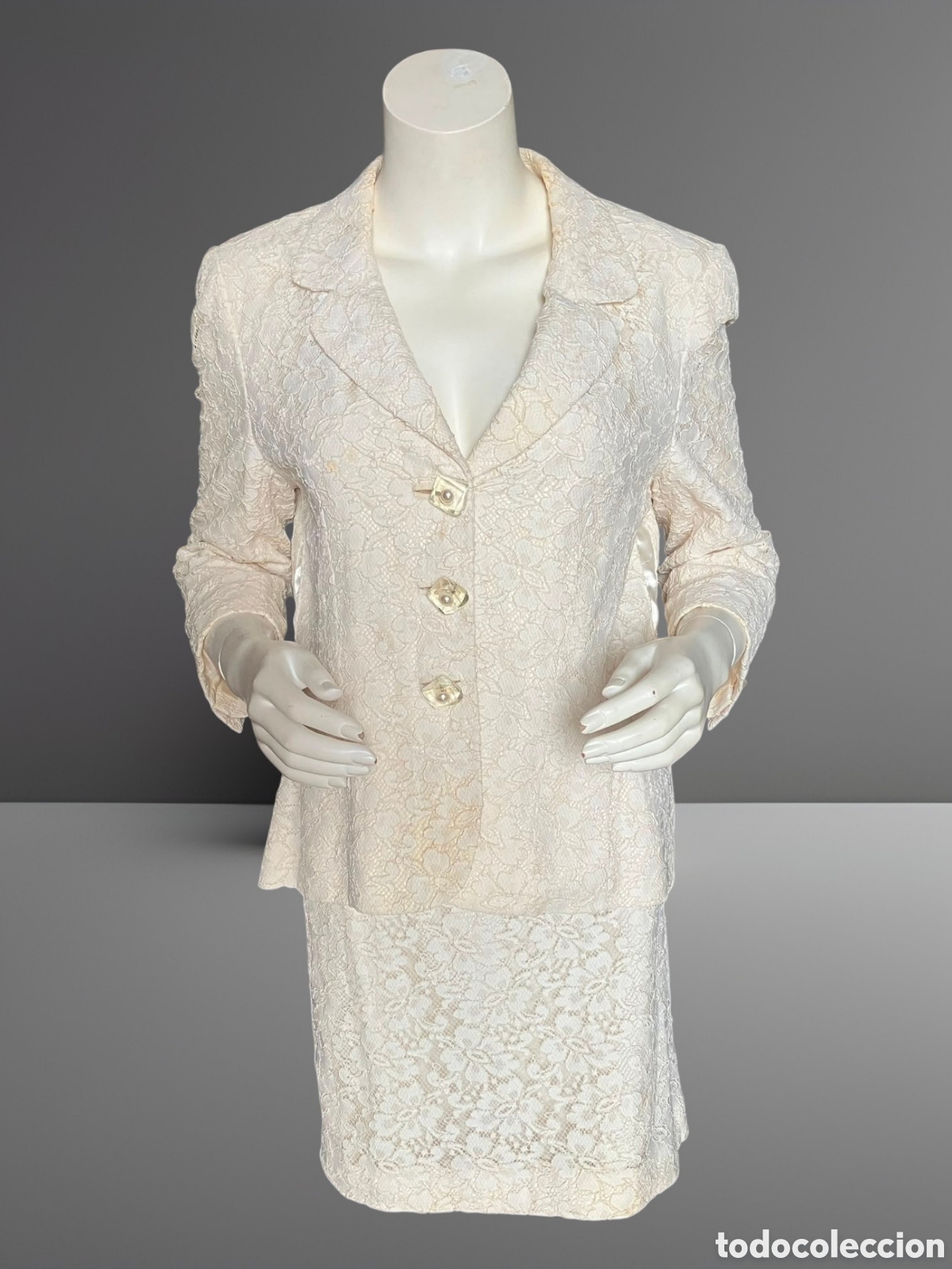 Vintage: Traje vintage de chaqueta + falda Georges Rech Paris en encaje color marfil