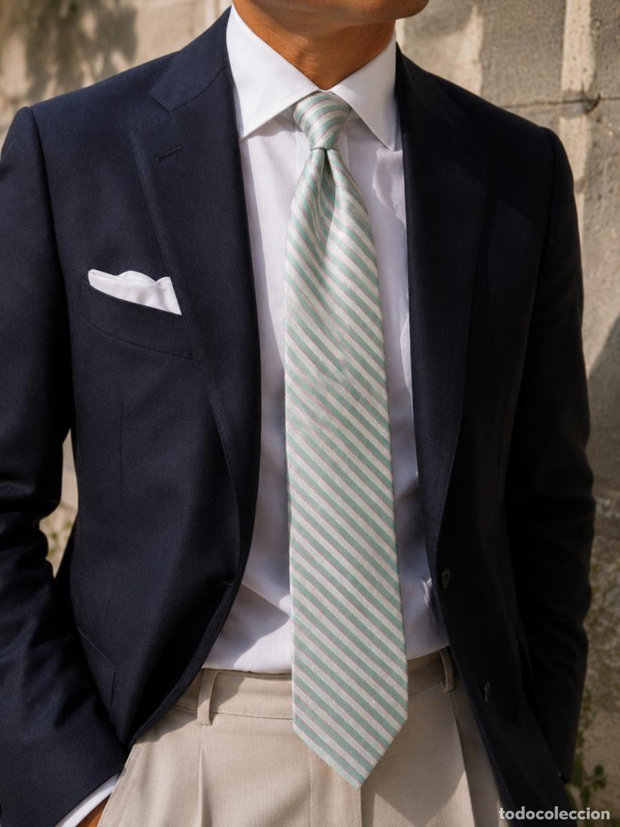 Vintage: Corbata Loewe Vintage 100% Seda Made in Italy Rayas Verde Menta