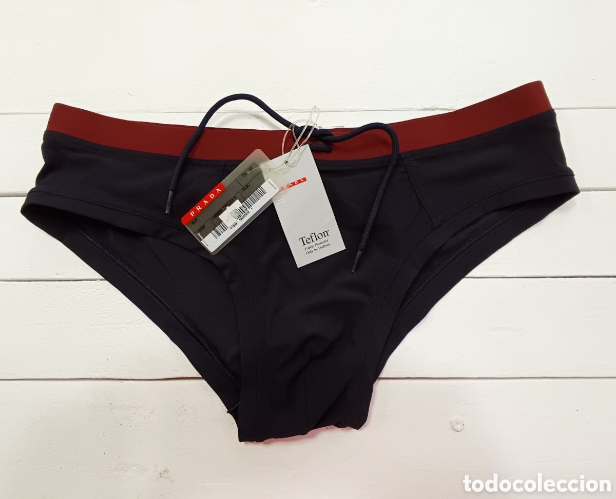 Vintage: Prada ba&ntilde;ador para hombre color azul marino y burdeos talla 52, made in Italy, nuevo