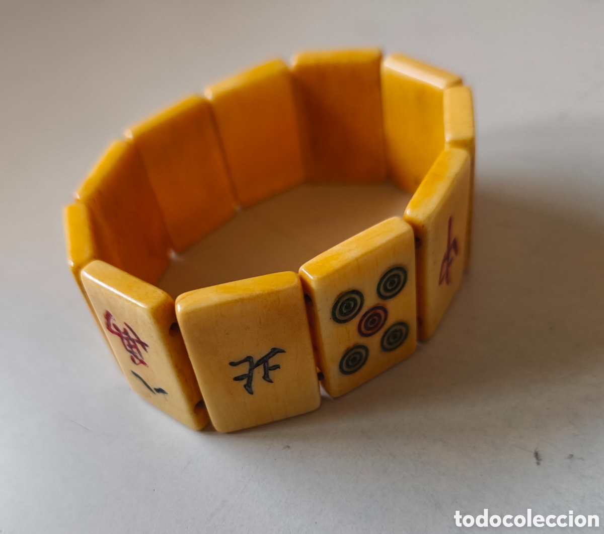 Vintage: Pulsera Mahjong D&eacute;cada de 1960. Materiales: Hueso y cuerno Hueso bovino natural.