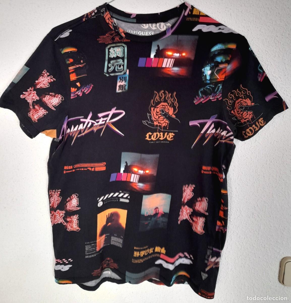 Vintage: Camiseta Smart Guess USA Talla M 100% Organic Cotton color negro estampada