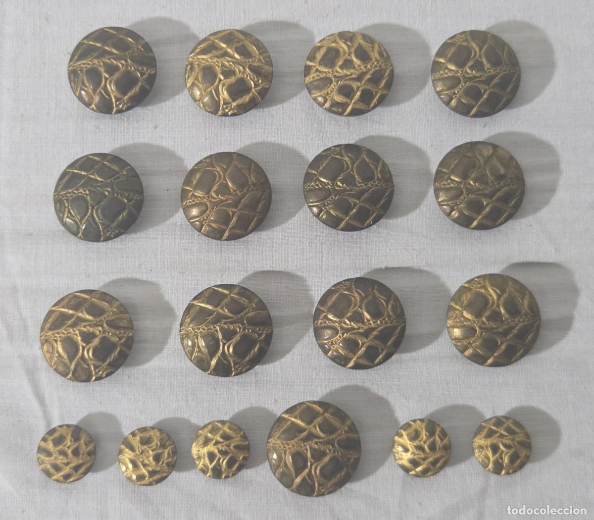 Vintage: 18 botones de lat&oacute;n, dise&ntilde;o tipo piel, principios siglo XX
