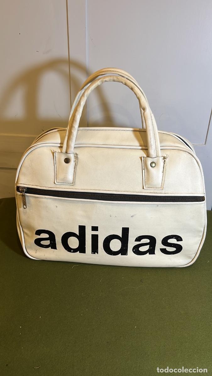 Vintage: Bolso Adidas Vintage Original A&ntilde;os 70 Fabricaci&oacute;n Espa&ntilde;ola Rel&aacute;mpago Blanco Retro Gym Bag