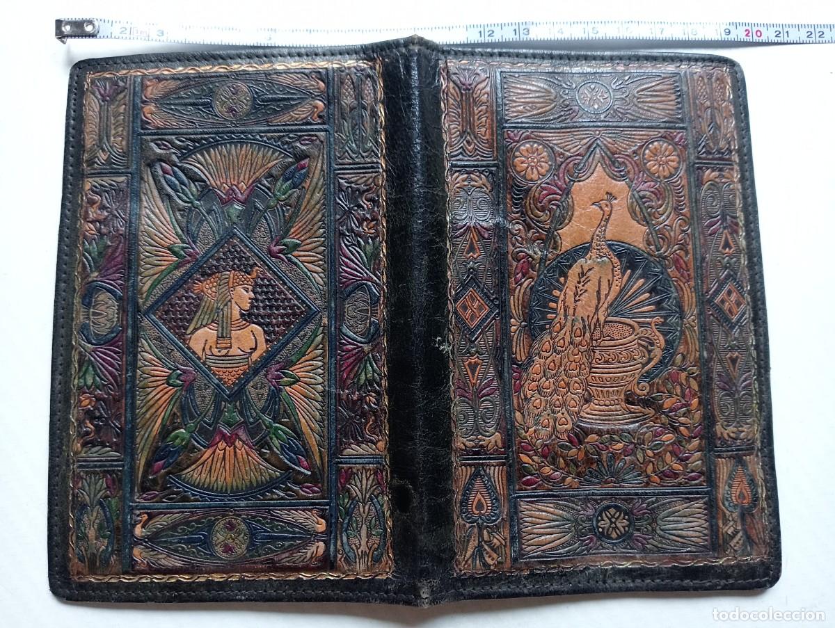 Vintage: CARTERA BILLETERA DE PIEL REPUJADA CON MOTIVOS EGIPCIOS TRABAJO ARTESANAL A MANO