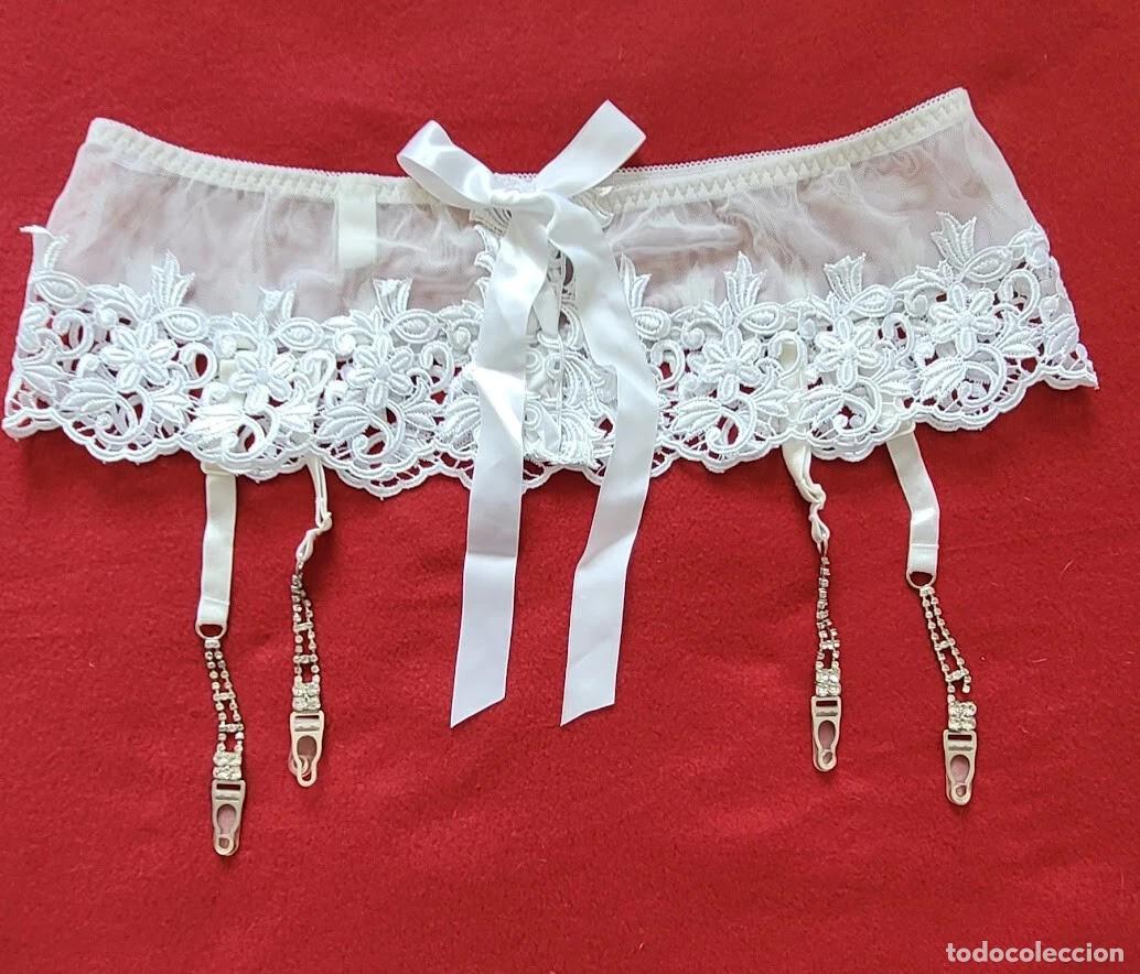 Vintage: Liguero de encaje blanco y pedreria talla L