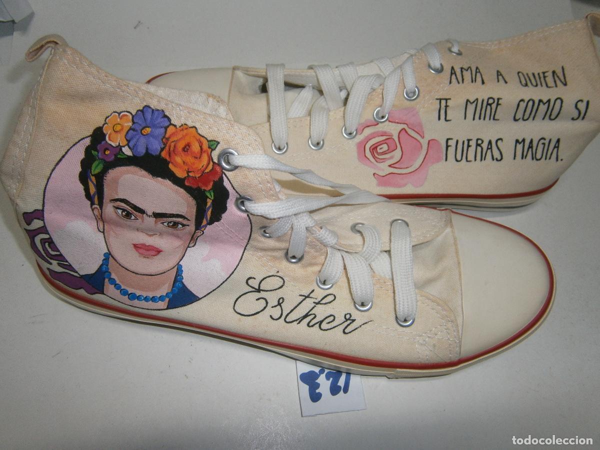 Vintage: ESPECTACULARES Y ANTIGUAS ZAPATILLAS CON IMAGEN FRIDA KAHLO Y PENSAMIENTOS NUEVAS SIN USAR N&ordm; 8/41