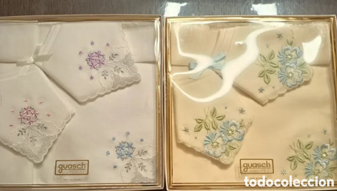 Vintage: DOS CAJAS DE PA&Ntilde;UELOS GUASH BORDADOS