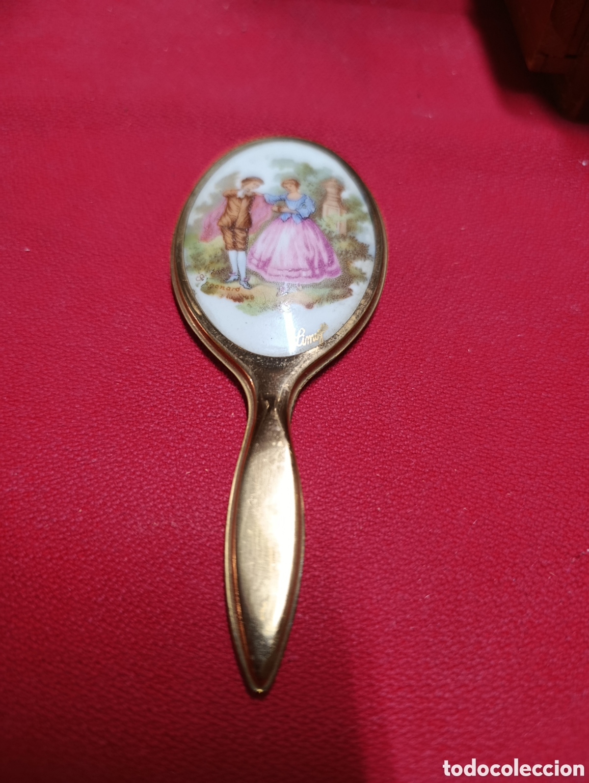 Vintage: Espejo de Limoges de mano 12x5cm a&ntilde;os 50-60