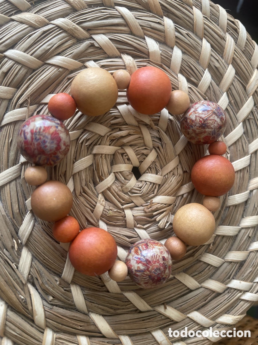 Vintage: pulsera en bolitas madera con cloissone