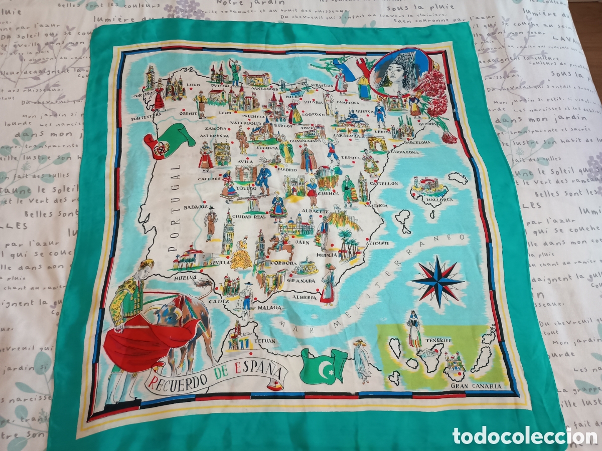 Vintage: Pa&ntilde;uelo recuerdo de Espa&ntilde;a, a&ntilde;os 60