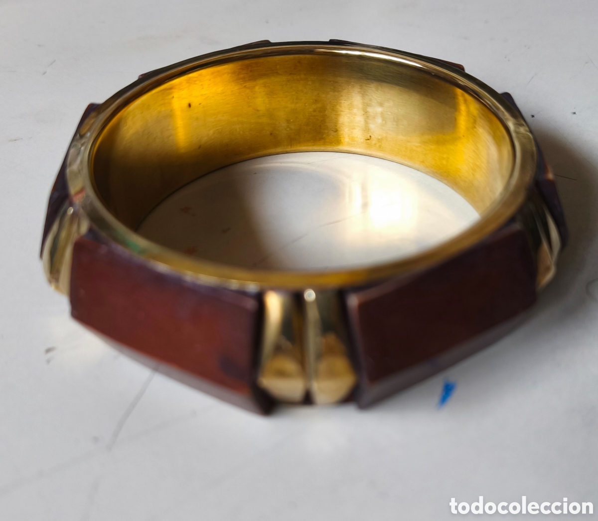 Vintage: PULSERA DE LAT&Oacute;N MADERA - Foto 2