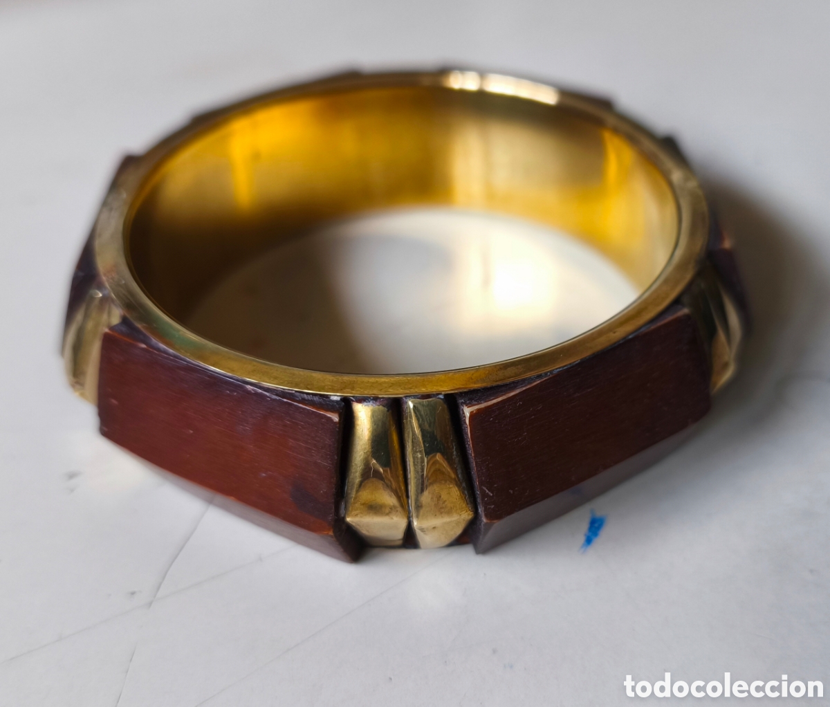 Vintage: PULSERA DE LAT&Oacute;N MADERA - Foto 3