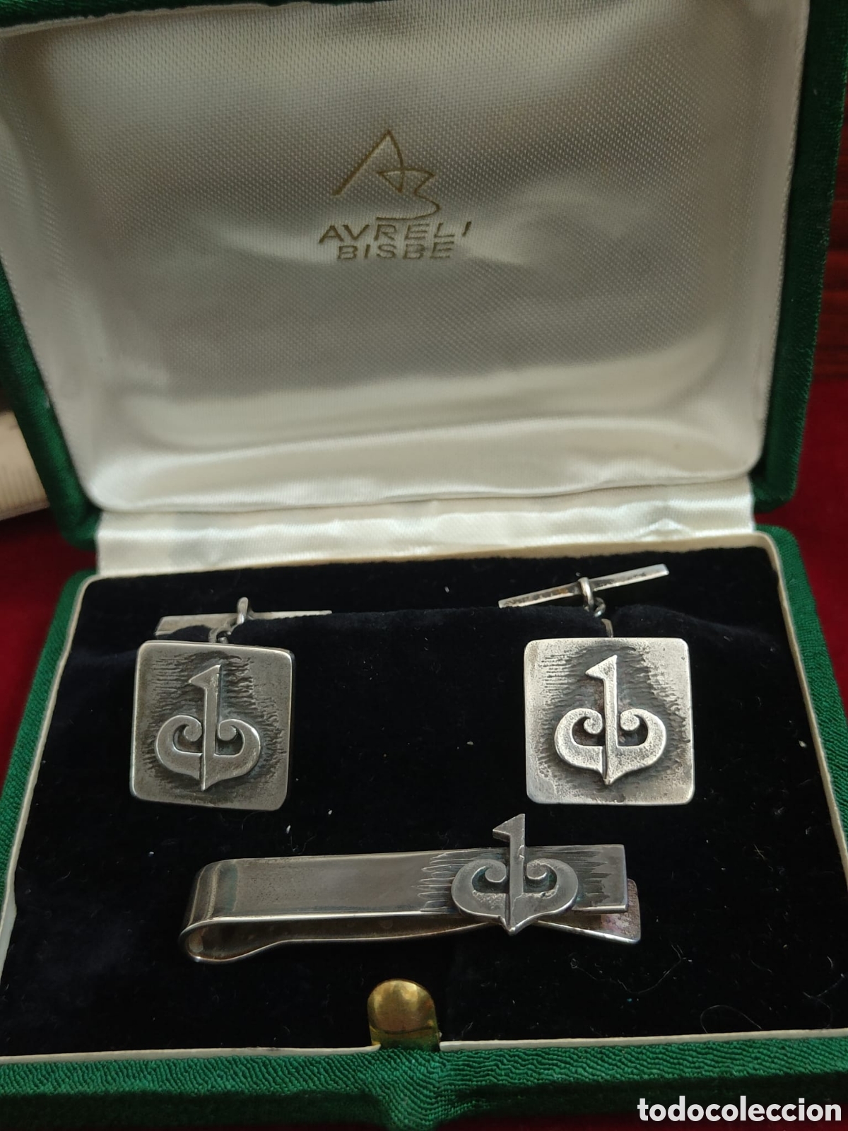 Vintage: conjunto de gemelos y pisacorbatas Aureli bisbe plata