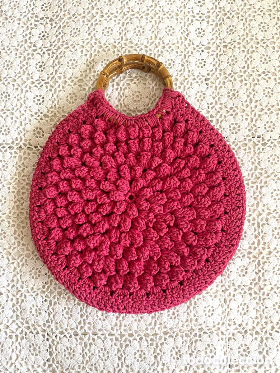 Vintage: Bolso de mano ganchillo y bamb&uacute;