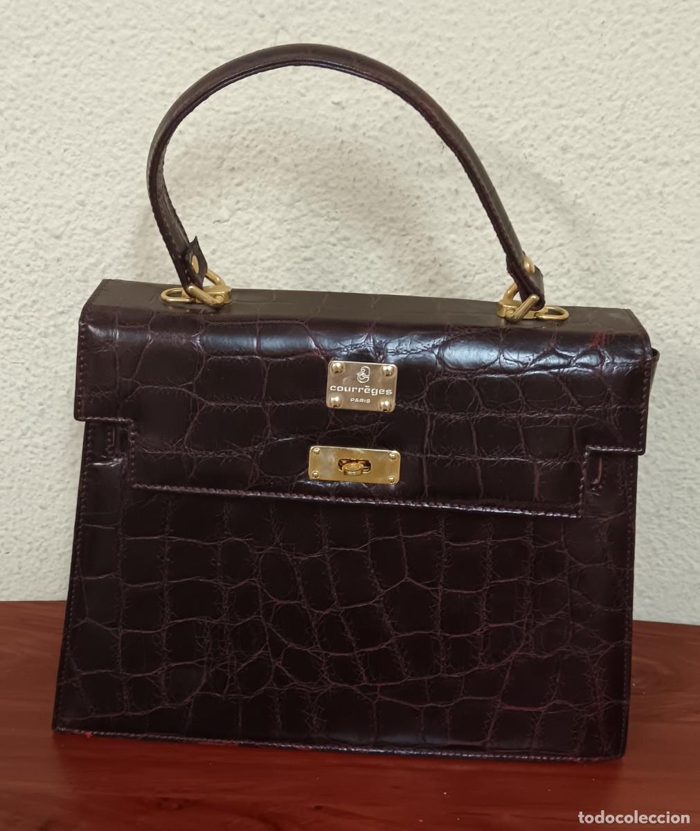 Vintage: BOLSO VINTAGE TIPO KELLY COURR&Egrave;GES PAR&Iacute;S PIEL COCODRILO 24 CM. ALTURA