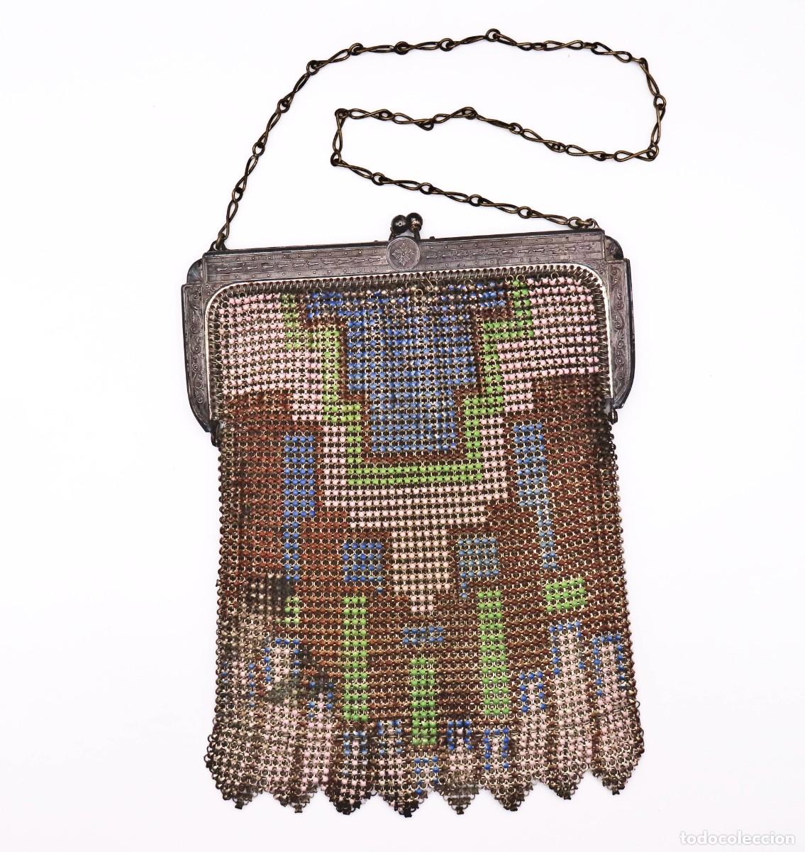 Vintage: BOLSO WHITING & DAVIS ART DECO ESMALTES AZUL, ROSA, VERDE &hellip;