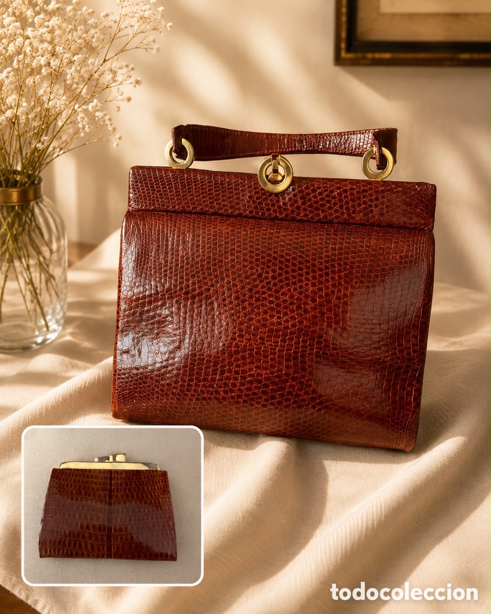 Vintage: Conjunto de bolso y monedero piel de cocodrilo