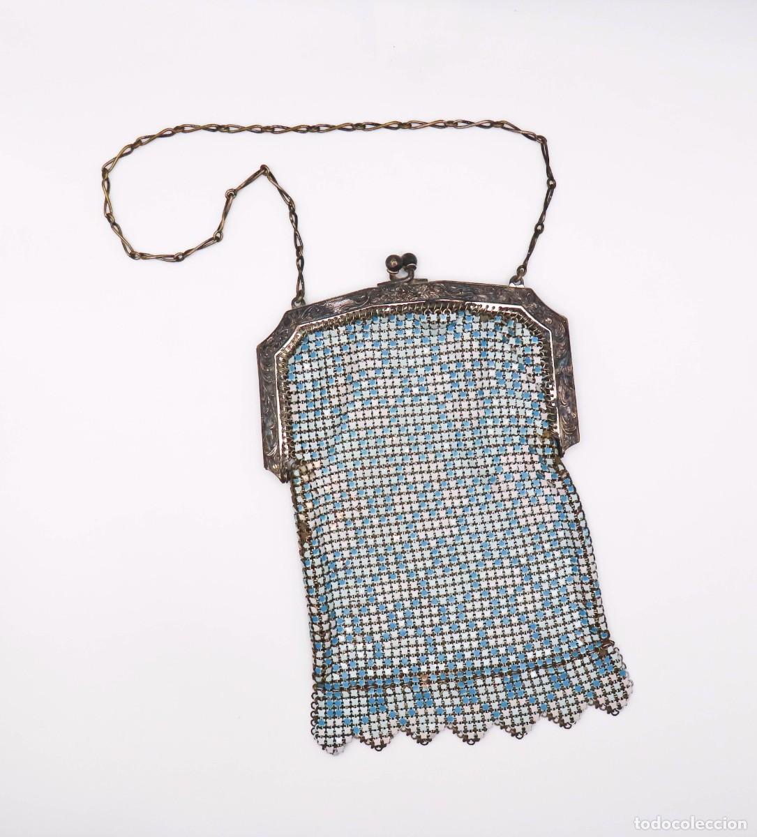 Vintage: BOLSO WHITING & DAVIS ART DECO MALLA EN ROMBOS AZULES