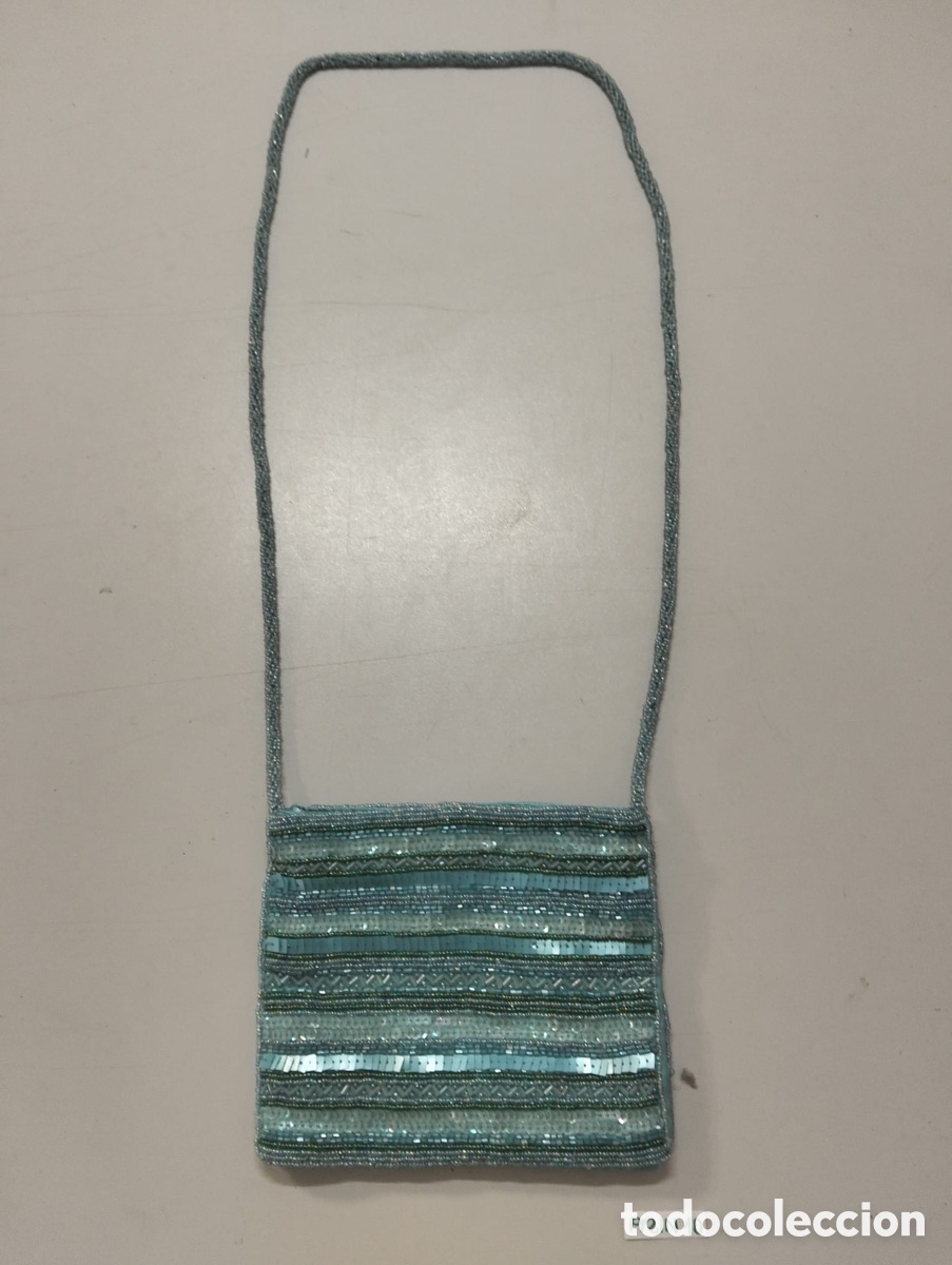 Vintage: bolso de hombro con cuentas en tonos azules