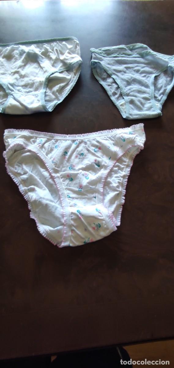 Vintage: LOTE DE 3 BRAGAS / BIKINIS VINTAGE. ESTAMPADO FLORAL, CALADA CELESTE Y RIBETEADAS. MERCERIA ANTIGUA-