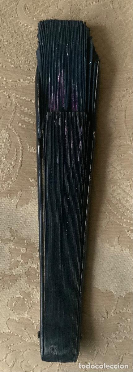 Vintage: ANTIGUO ABANICO MADERA LACADA NEGRO - Foto 6