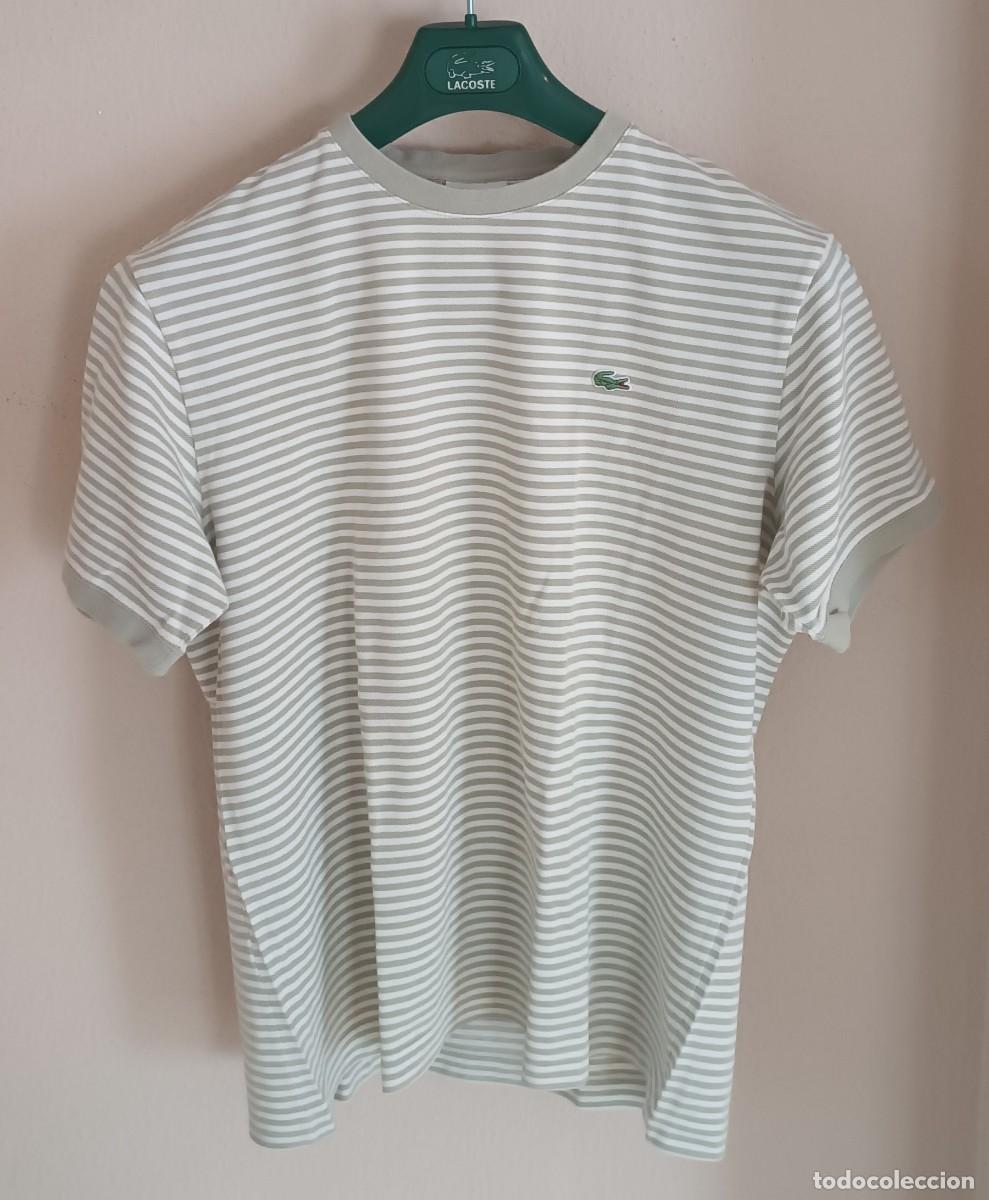 Vintage: Camiseta Lacoste Vintage Rayas Verde / Blanco. Talla 5 (L).