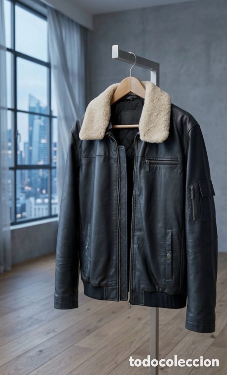 Vintage: NUEVO Cazadora bomber Airbus cuero negro talla M