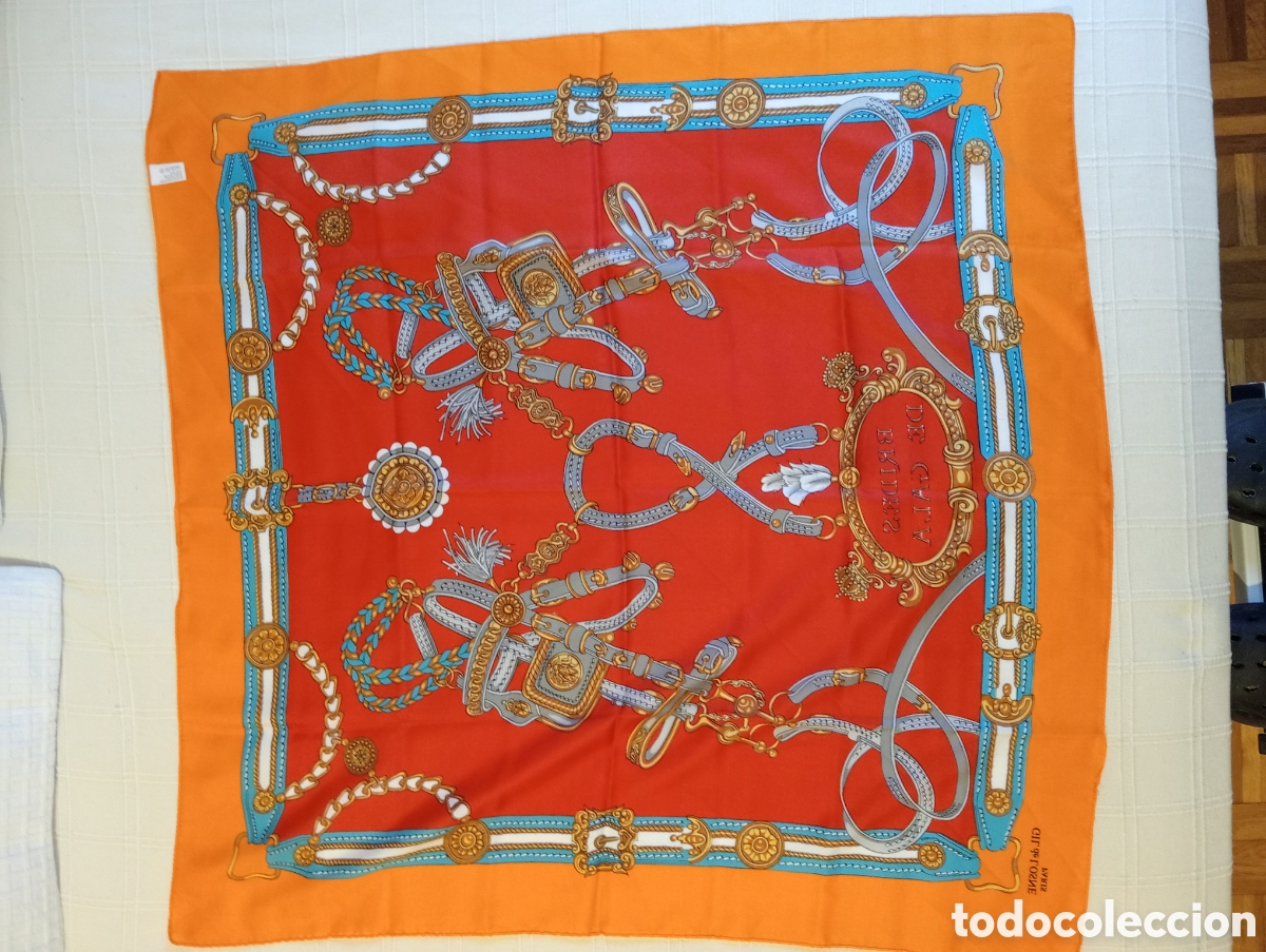 Vintage: Pa&ntilde;uelo Herm&egrave;s Brides de Gala &ndash; Seda 100% &ndash; Rojo / Naranja