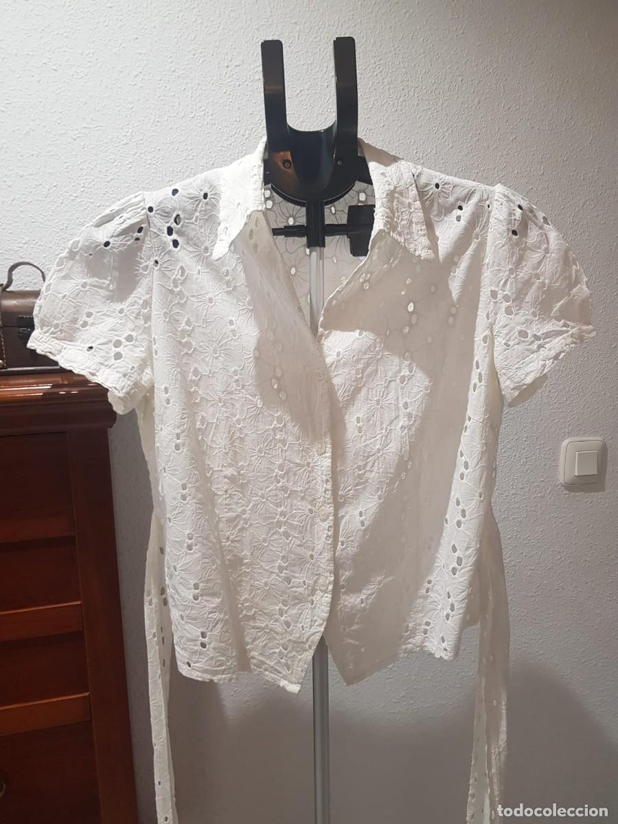 Vintage: vintage-Blusa M&ordf; Angeles Garc&iacute;a Madrid a&ntilde;os 80 &ndash; bordado ingl&eacute;s blanco talla L