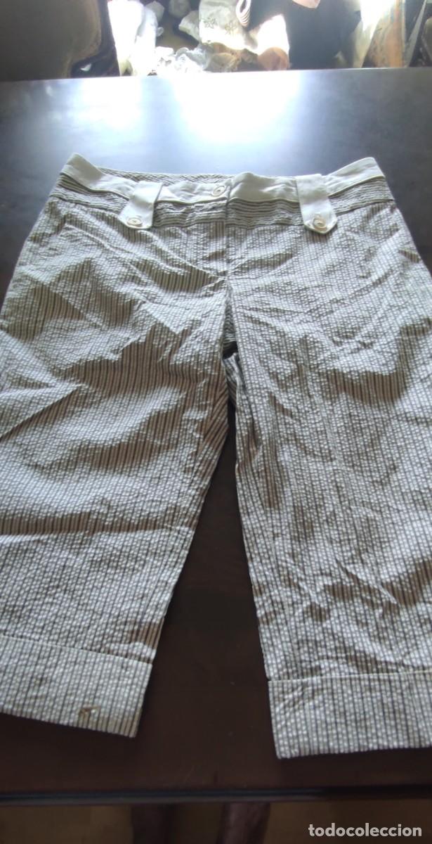 Vintage: PANTAL&Oacute;N PIRATA/ CAPRI SEERSUCKER MASSIMO DUTTI WOMAB &ndash; TALLA 38/28.
